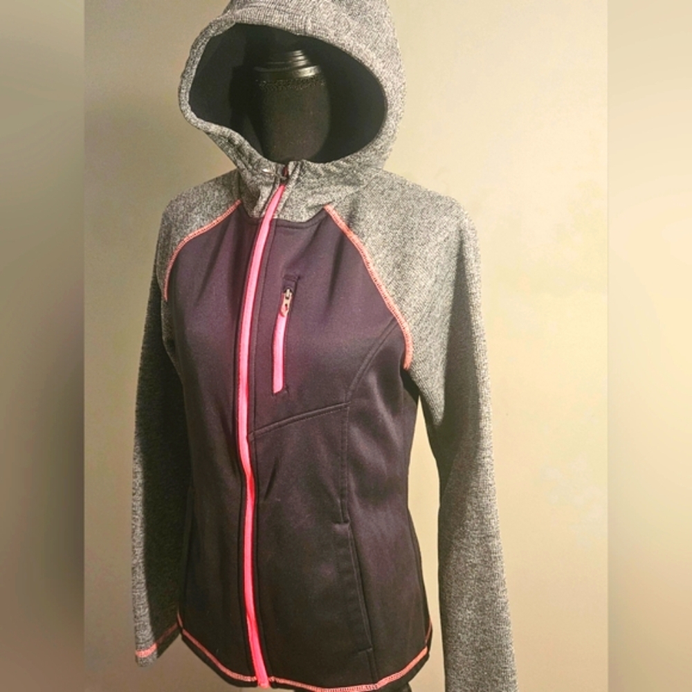 Women's Black and Gray Hooded Jacket - Picture 2 of 8